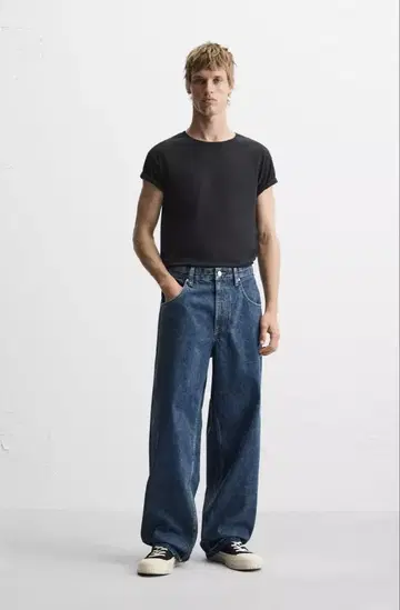 택 포함 새상품 ZARA 드로우 스트링 BAGGY 데님 다크 블루 30