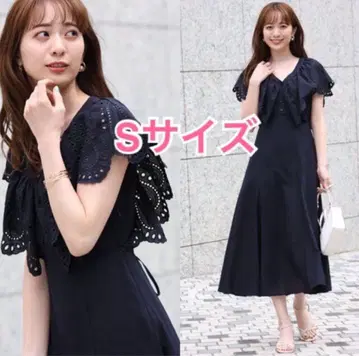 리랜드 튤 * 컷워크 자수 원피스 네이비