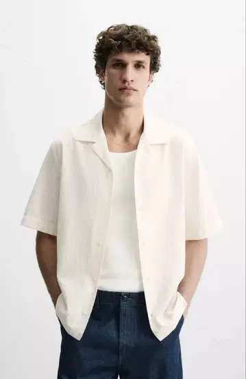 택 포함 새상품 ZARA 텍스처 스트라이프 패턴 셔츠 L