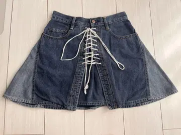 HYSTERIC GLAMOUR KINKY 앞뒤 레이스업 데님 스커트