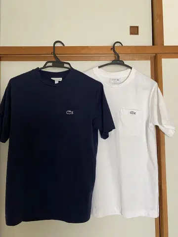 [새상품급] LACOSTE 포켓 티셔츠 2색 세트 화이트, 네이비