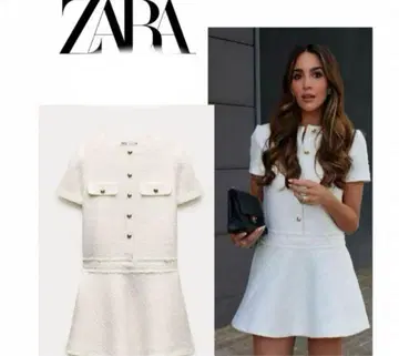 ZARA 미니 트위드 숏 텍스처 원피스 L 화이트
