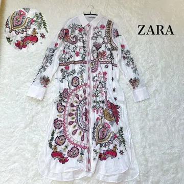ZARA 엠브로이더리 자수 셔츠 롱 원피스 화이트 L