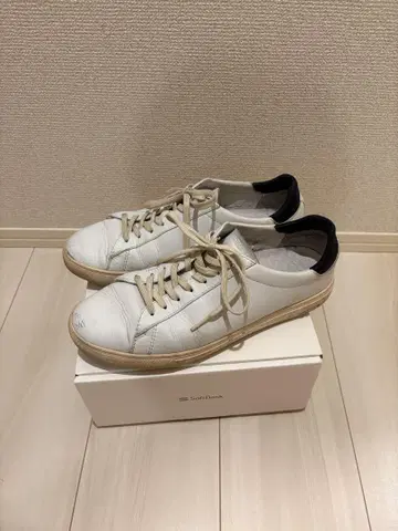 clae 화이트 가죽 스니커즈 네이비 악센트