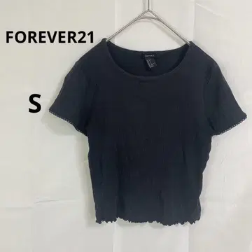 FOREVER21 포에버 메로우 가공 반팔 리브 상의 [ S ] 블랙