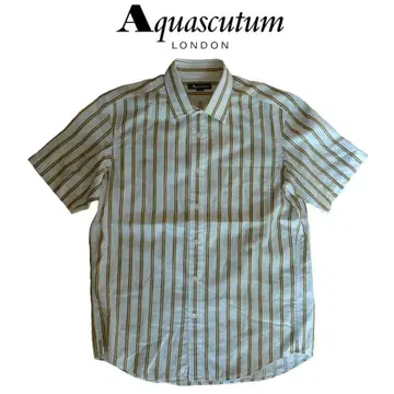 Aquascutum 스트라이프 반팔 셔츠 새상품급 아쿠아 스큐텀