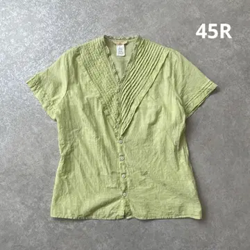 새상품급 45R 인도 카디 연두색 핀턱 레이스 블라우스