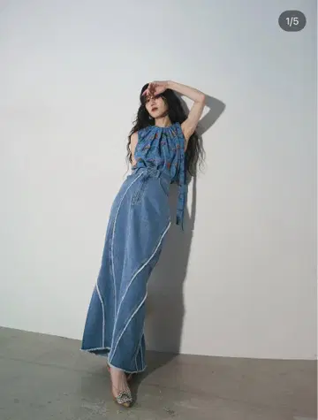 ANDREA&Co. 데님 맥시 스커트 사이드 스티치