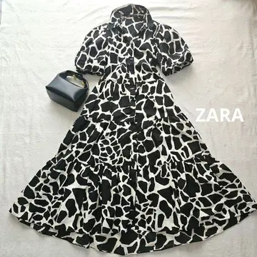 새상품급 ZARA 자라 애니멀 무늬 티어드 셔츠 원피스 퍼프 슬리브 S
