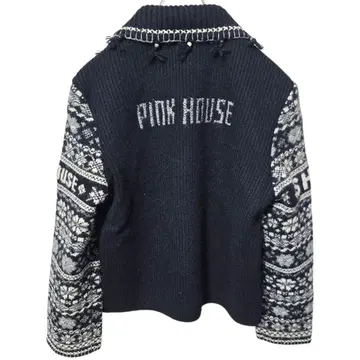 PINK HOUSE 가죽 자켓 니트 절개 노르딕 무늬