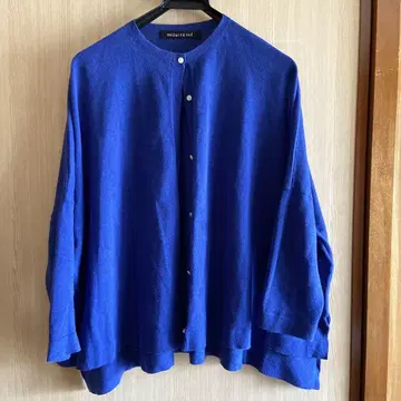 파란색 7부 소매 가디건 버튼