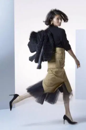 TEECHI 블랙 롱 스커트 38 셴브론 치노 블랙