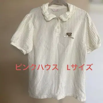PINK HOUSE 귀여운 카라 부착 곰 자수 반팔 피케 셔츠