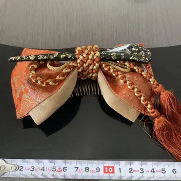 오렌지 & 골드 컬러 리본 헤어콤 성인식 결혼식