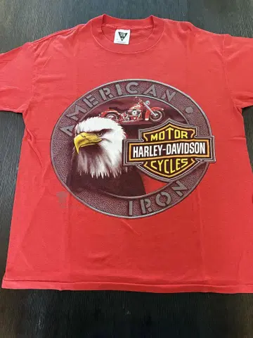 80s HARLEY-DAVIDSON 이글 디자인 티셔츠 레드