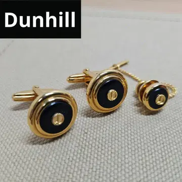 Dunhill 라운드 d로고 커프스 & 타이택 금도금 블랙 세트