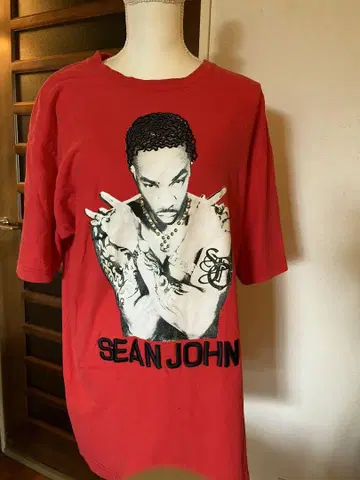Sean John 숀 존 티셔츠 빨간색 x 블랙 자수 레어 B-BOY ]