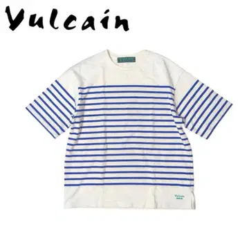 Vulcain 화이트 블루 보더 반팔 바스크 티셔츠