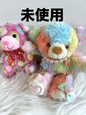 미사용 컬러풀 베어 리본 봉제 인형 곰 2개 세트