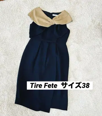 Tire Fete 리본 디자인 원피스 엘레강트 포멀 네이비