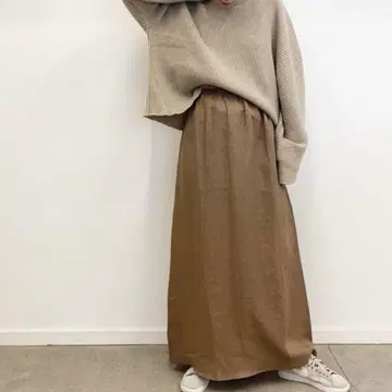 Baserange 린넨 롱 스커트 베이지 브라운
