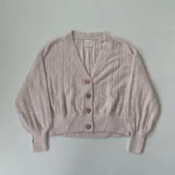 젤라또피케 페더 리브 가디건 핑크 하트 버튼