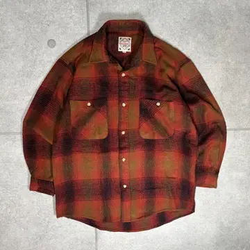 빈티지 긴팔 셔츠 옴브레 체크 단풍색 블러 효과 발군 90s