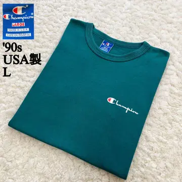 90년대 USA 제작 Champion 셔츠 L 파랑 택 그린 T1011