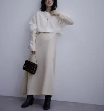 ADAM ET ROPE' 숏 자켓 콤비 리브 원피스 화이트 계열