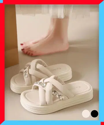 새상품 슬리퍼 샌들 통굽 샌들 큐빅 여성용 비치 샌들