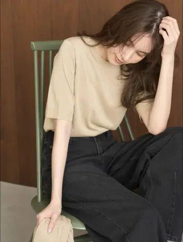 Mila owen 라메 니트 하프 슬리브 풀오버