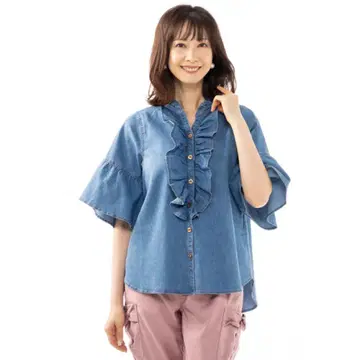 앤드러브 데님 블루 프릴 버튼 셔츠 3 L