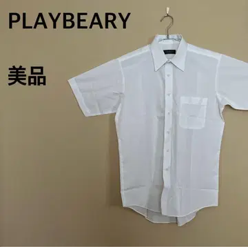 [새상품급] PLAYBEARY 반팔 셔츠 (카라 부착) 화이트 와이셔츠