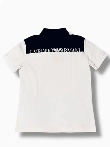 EMPORIO ARMANI 로고 자수 바이컬러 피케 셔츠 화이트 x 블랙