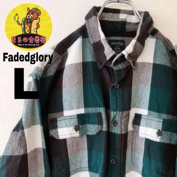 USA 구제 의류 Fadedglory 플란넬 셔츠 L 그린 블랙 체크