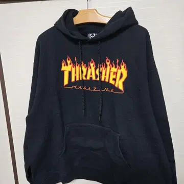 THRASHER 프레임 로고 블랙 후드티 L