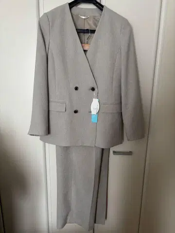 그레이 비즈니스 정장 와이드 팬츠 여성용