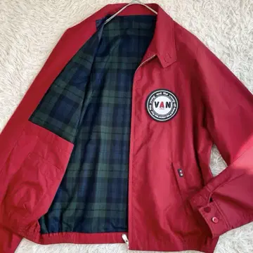 컨디션 최상 VAN Jacket 스윙탑 블랙 와치 로고 와펜 빨간색