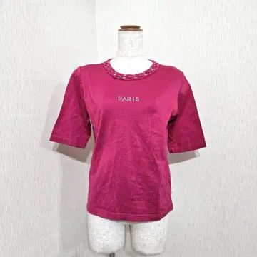Punga 푼가 PARIS 로고 반팔 상의 핑크 M~L 비쥬 장식