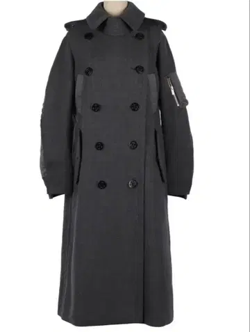 Sacai 그레이 밀리터리 트렌치 코트풍 코트