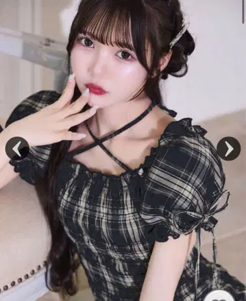 미셸 마카롱 셔링 체크 미니 원피스 XS