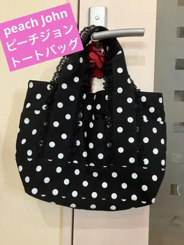 레어? 단종품 [peach John] 피치 존 도트 무늬/레이스 토트백