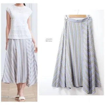 하자품 21SS 아나이 도비 스트라이프 레이온 롱 스커트 라이트 블루