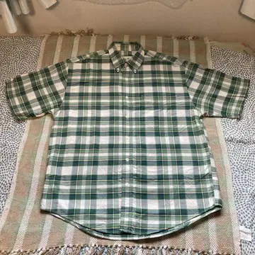새상품급 Eddie Bauer 반팔 셔츠 녹색과 흰색 체크 2XL
