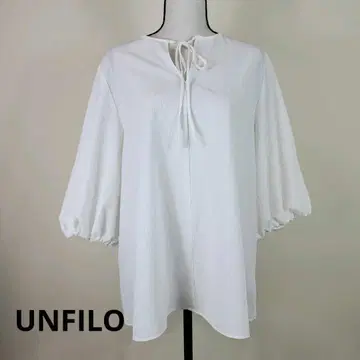 UNFILO 튜닉 시어서커 볼륨 슬리브 블라우스 XL