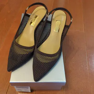 루타 롱 리즈 브라운 포인티드 메쉬 슬링백 힐 5cm 24.5cm