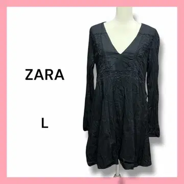 ZARA 블랙 튜닉 원피스 긴팔 원피스 자수 꽃무늬 V넥