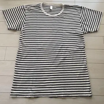 American Apparel 보더 티셔츠 화이트 블랙