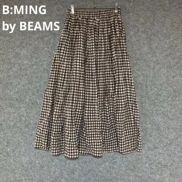 B:MING by BEAMS 브라운 체크 코튼 플레어 스커트