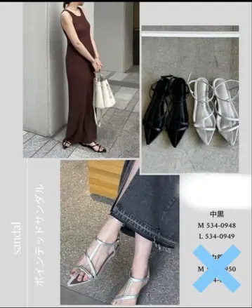 택 포함 미사용 Avail 아베일 nachico 포인티드 샌들 블랙